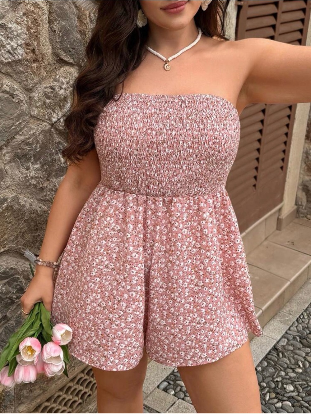 Strapless Pink Floral Romper Size 2X